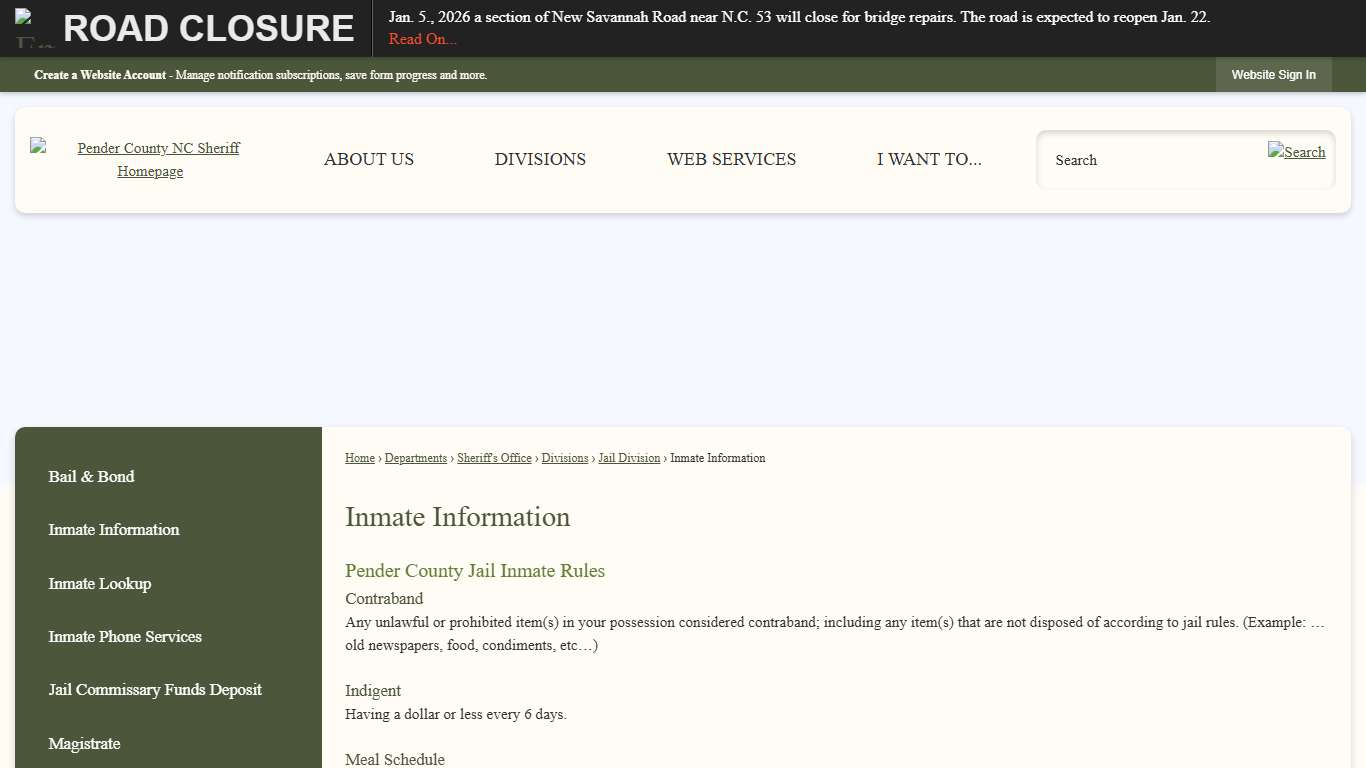 Inmate Information | Pender County, NC