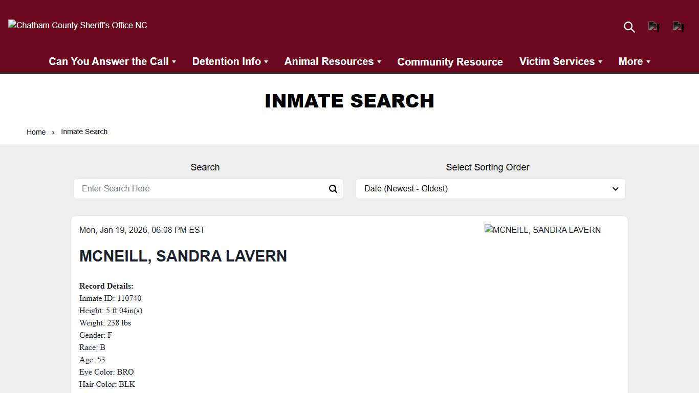 Inmate Search | Chatham County Sheriff’s Office NC